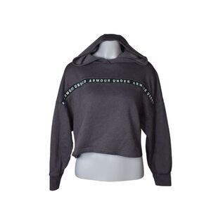 Under Armour Logo Tape Cropped Hoodie Sweatshirt Gray Athleticwear Womens Small